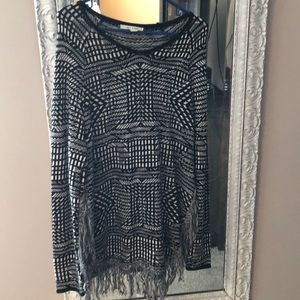 Black and white fringe sweater